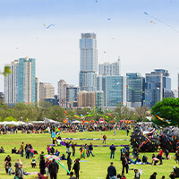 Long shot of ABC Kite Fest is action